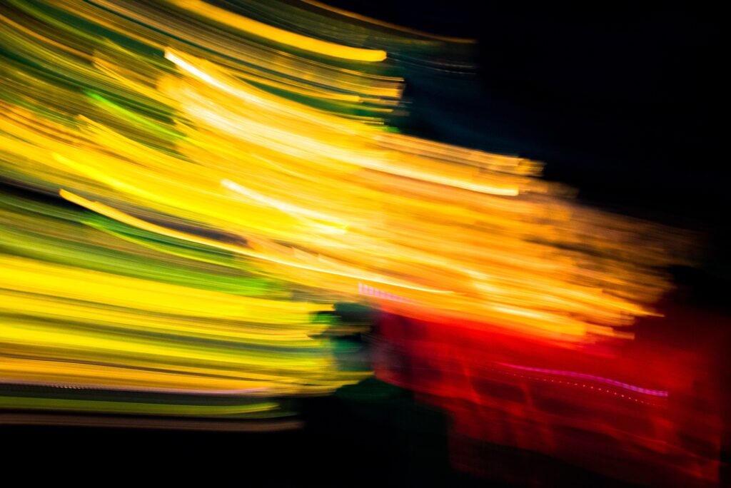 Motion blur of city lights at night
